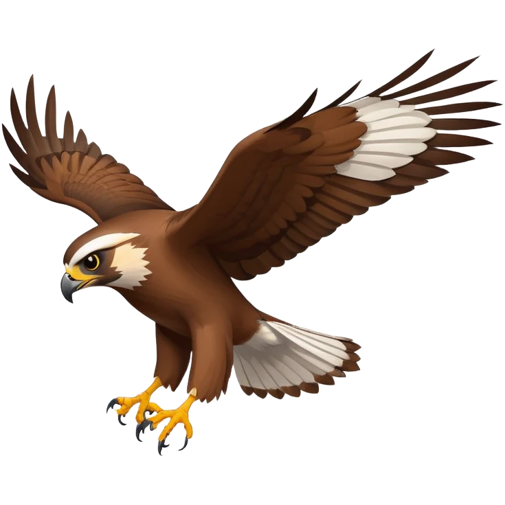An emoji of a hawk, with sharp eyes and a sleek, aerodynamic body. The bird is in flight, wings spread wide, symbolizing speed, focus, and precision. Simple and bold design with a fierce, determined look emoji