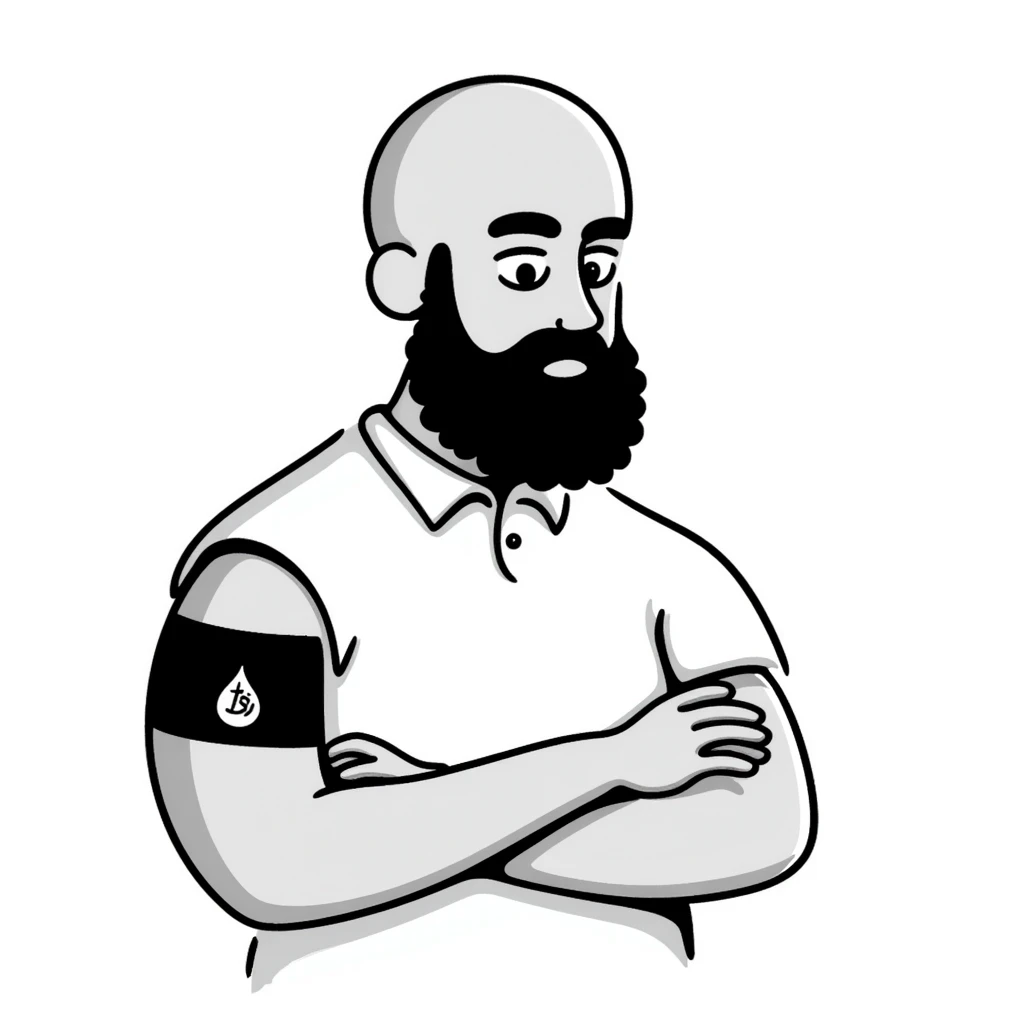 bald man with a beard and visible tattoo emoji