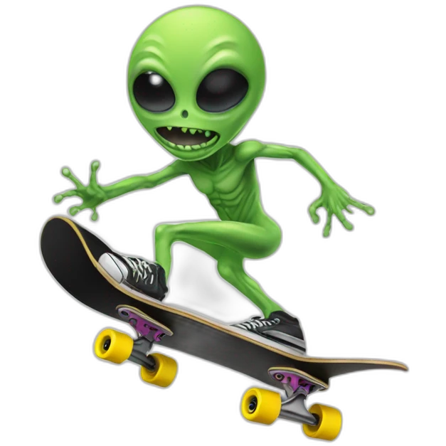 An alien doing sick skateboarding tricks emoji