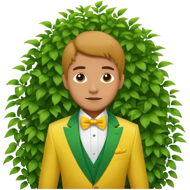 Man in a yellow tux hiding in a bush emoji