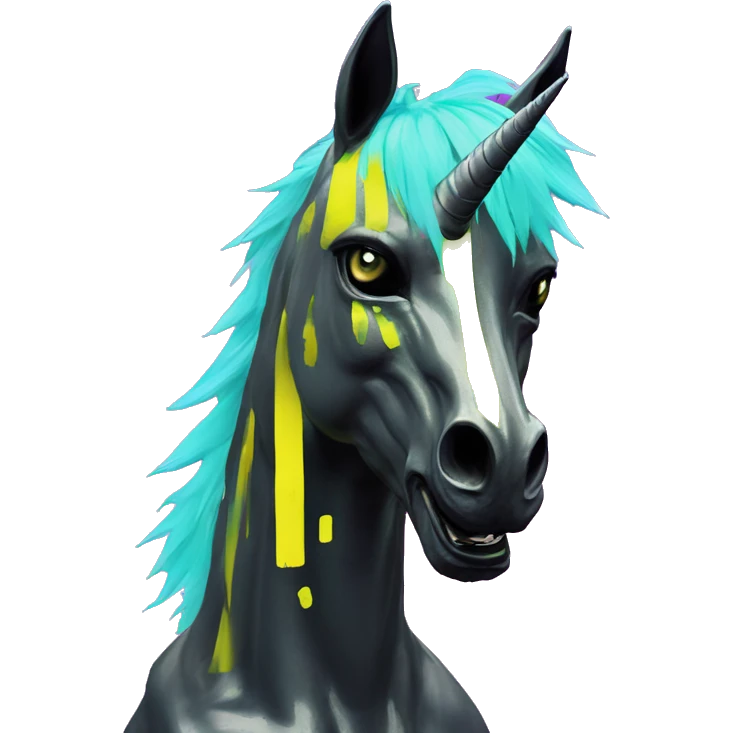 .Zombie_ Vaporwave black holographic oilslick zombie unicorn yellow caution tape graffiti Pegasus  emoji