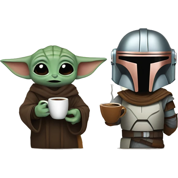 Mandalorian and grogu with coffee emoji