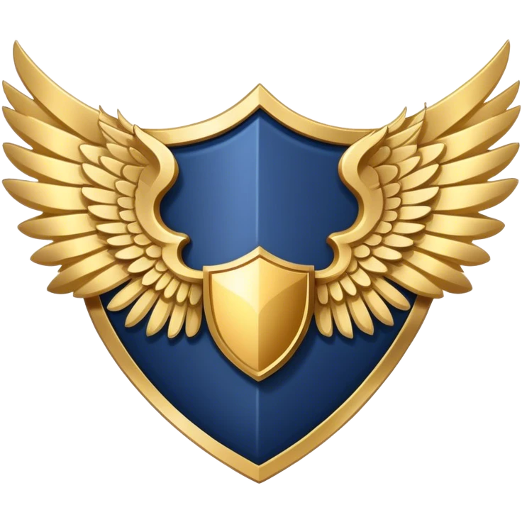 a navy blue shield with large gold wings emoji