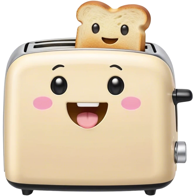 Cute Kawaii Toaster, tiny and square, soft pastel cream with a happy smile, chubby cheeks, two little toast slices popping out, giggling in excitement! emoji