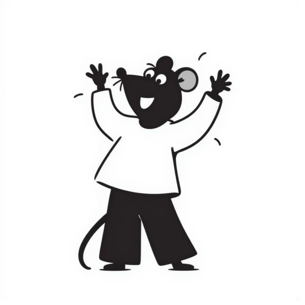 Hand-drawn rat doing an enthusiastic dance move with arms raised emoji