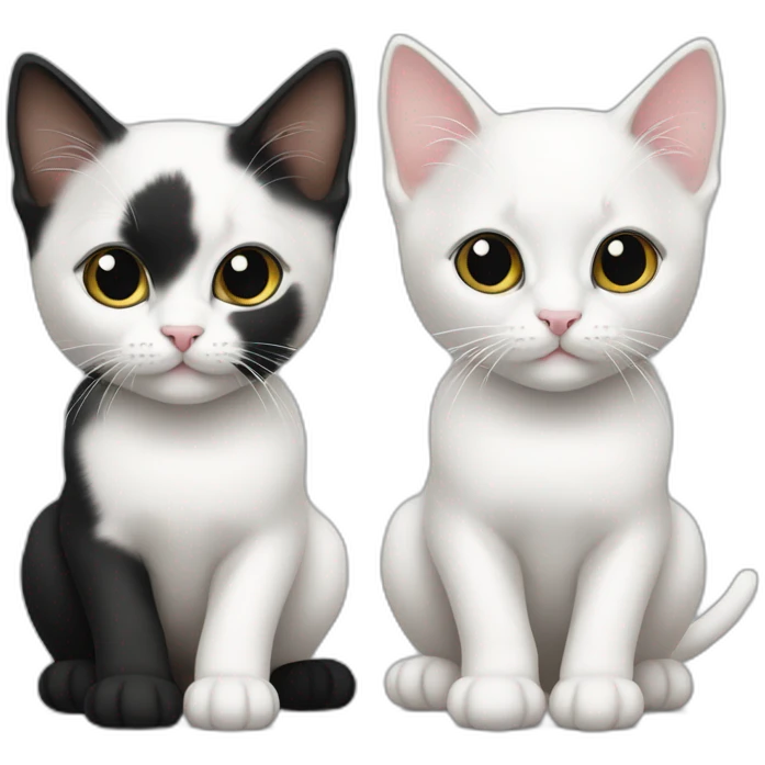 two kittens, one white, white, black one black, black, white emoji