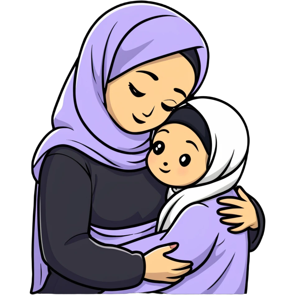 Mother in hijab hugging her child emoji