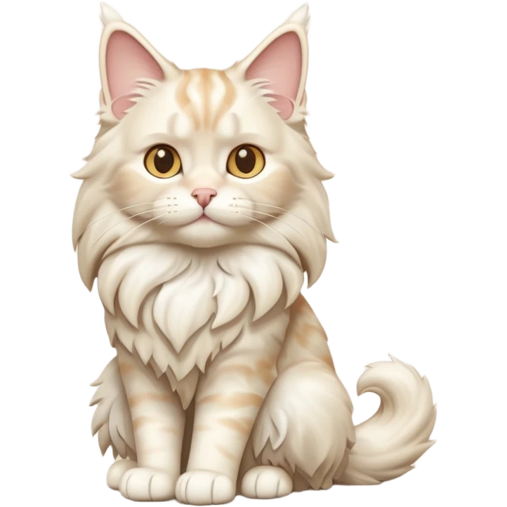 A 3D cartoon cream-white Maine Coon cat with thick fluffy fur, elegant posture, warm soft shadows, Memoji-style cinematic detail. full body or half body. emoji