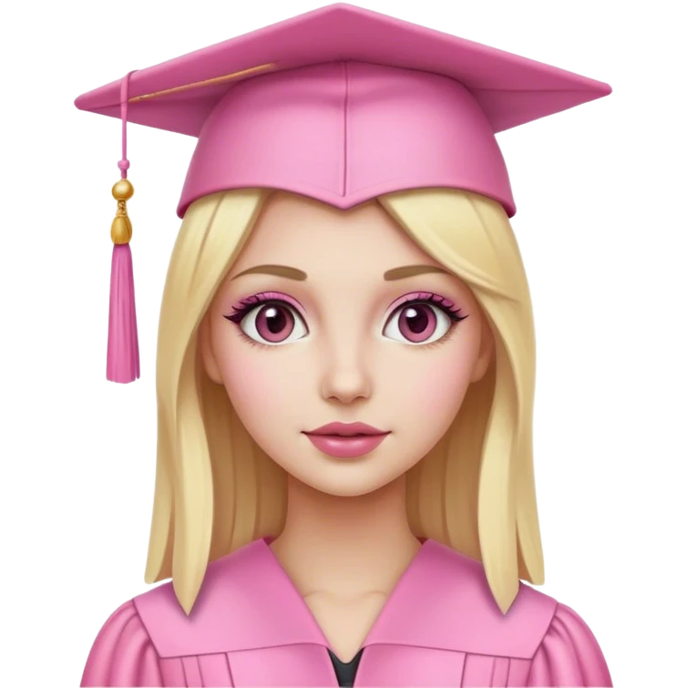 Blonde with a pink graduation cap, white skin and pink makeup  emoji