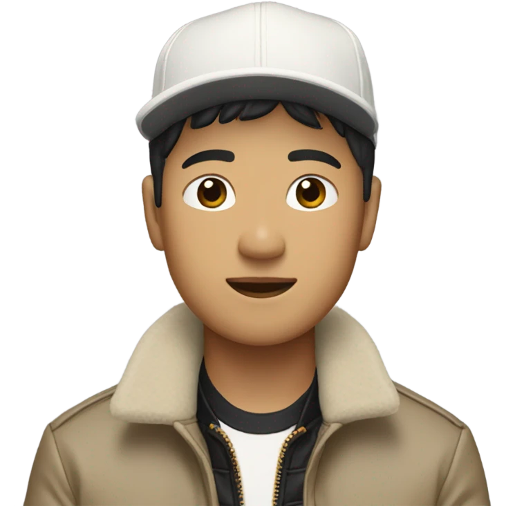 Asian man wearing burberry bomba jacket with a white baseball cap  emoji