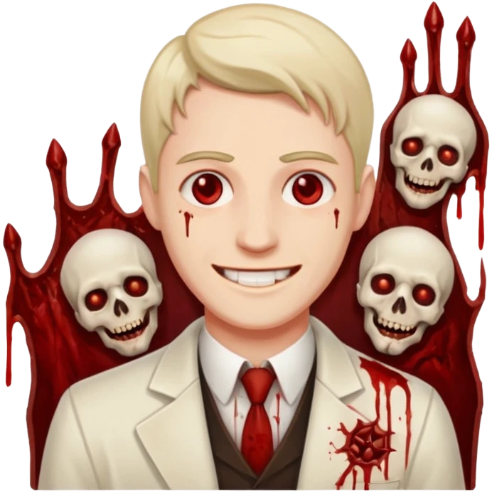 guy in front of bloody corpses smiling emoji