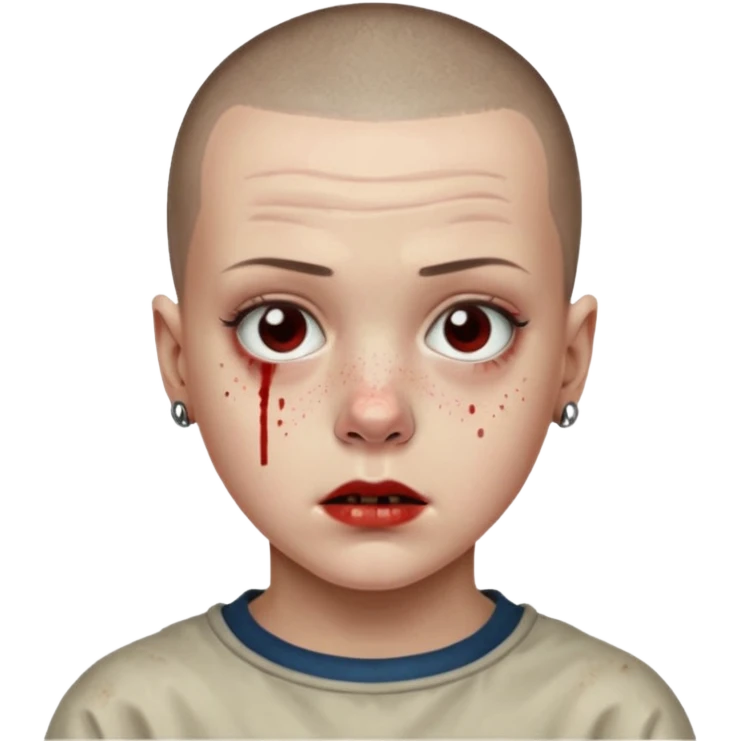 Eleven from stranger things season one buz cut and bloody nose  emoji