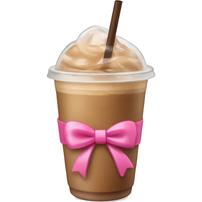 Iced coffee with a pink bow wrapped around the cup emoji