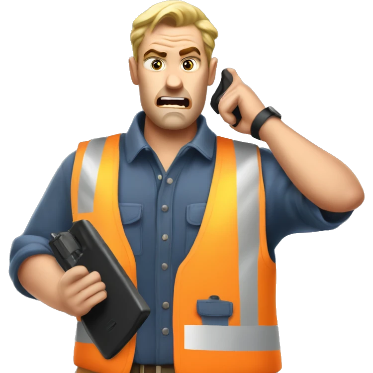 Guy ANGRY on walkie talkie in work vest emoji