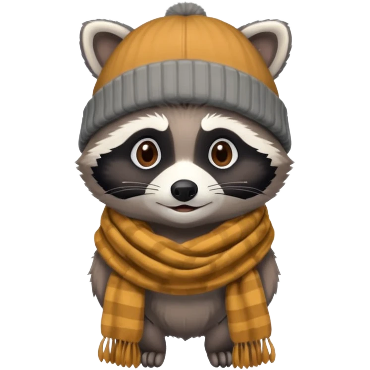 Racoon with scarf and beanie cap emoji