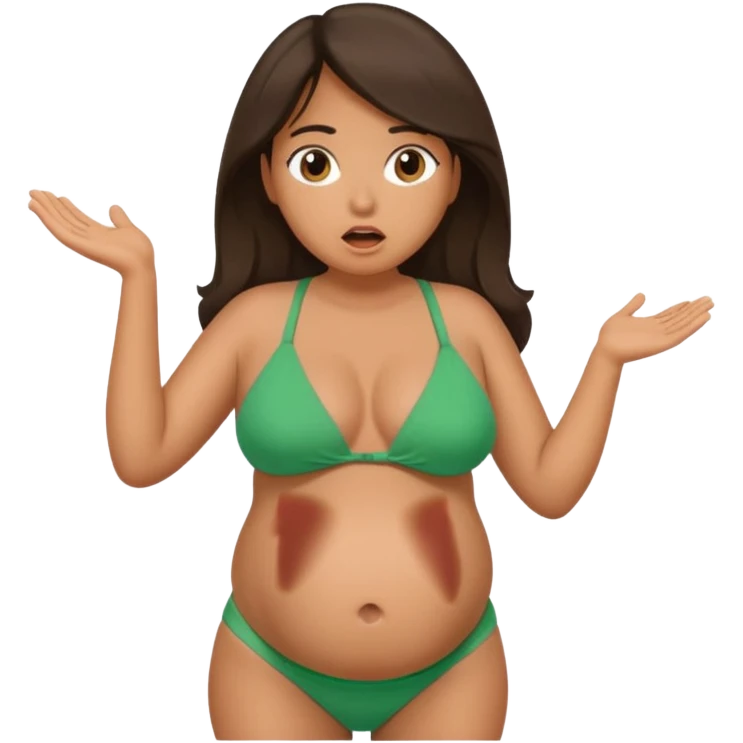 Latina girl, tan skin, pregnant, green bikini, shocked face, huge belly emoji