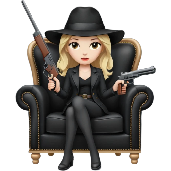 Mafia blondes woman in hat , gun , armchair , black emoji
