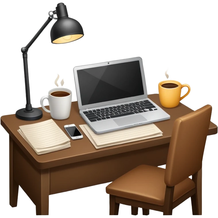 emoji of a cozy desk with a paper, a coffee, and a laptop on it emoji