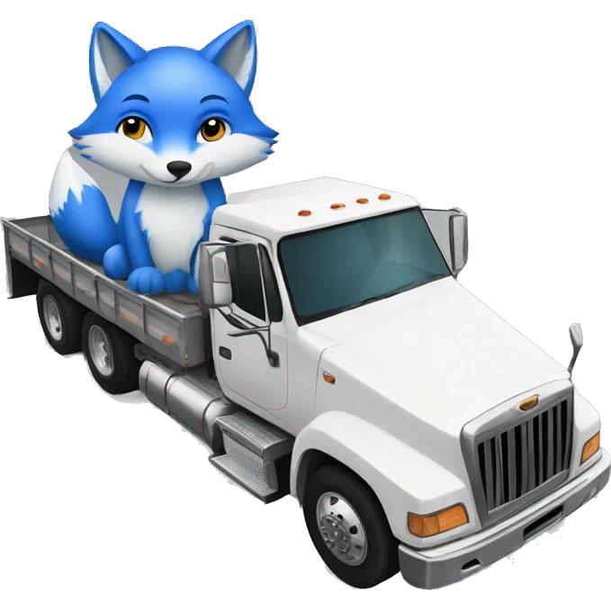 blue fox sits on a truck with a trailer that is driving on the road emoji