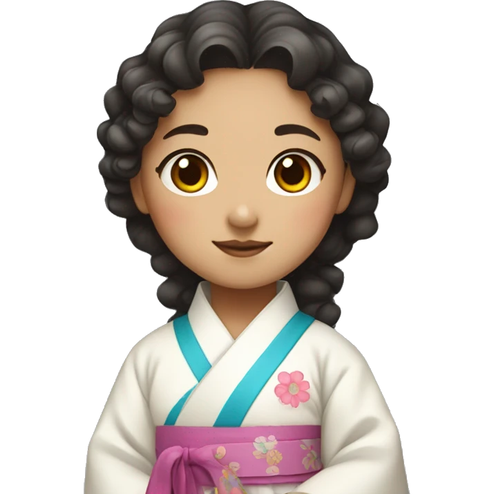 curly hair girl wearing korean hanbok emoji