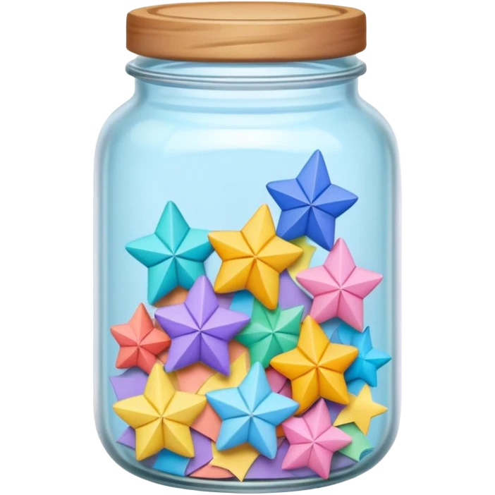 transparent jar containing folded pastel paper stars emoji