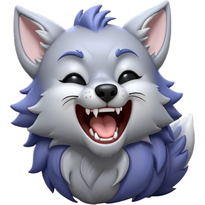 Cinematic Cute Yawning Werewolf Portrait Emoji, with a cuddly, miniature lupine form in soft moonlit grays and silvers, head leaning back in a big, adorable yawn that reveals a few fuzzy teeth, simplified yet irresistibly charming, highly detailed with a soft glowing outline that captures the drowsy, playful essence of a werewolf mid-nap! emoji