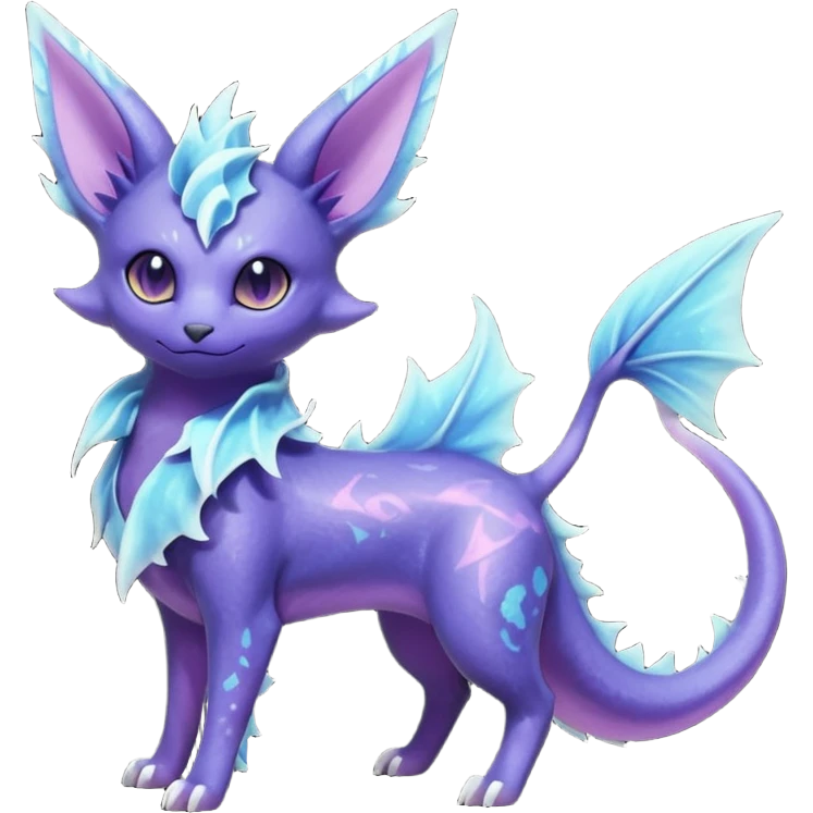 Rare realistic purple indigo violet nebulae shiny sparkly dark-neon glowing bioluminescent edgy badass epic pretty beautiful handsome gorgeous aesthetic colorful vibrant Vernid-Trico-Vaporeon-Espeon-species-Fakemon-creature by LiLaiRa, 4 legs, 1 tail, random markings, (full body) emoji