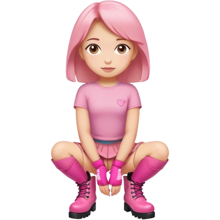  top and skirt with pink inscription “girl”  squatting in pink boots emoji