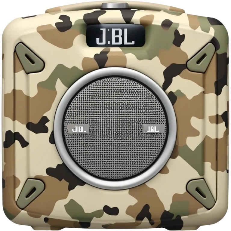 Geometric JBL Clip 4 speaker with desert camouflage pattern, simple iOS emoji style emoji