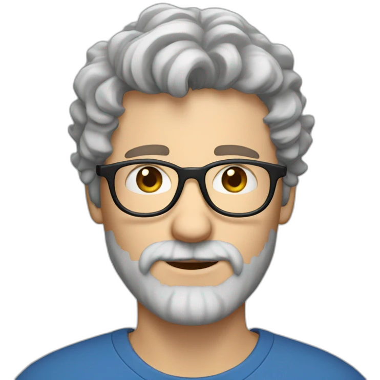one european guy with short curly light brown hair and blue eyes and glasses and a light grey beard, emoji