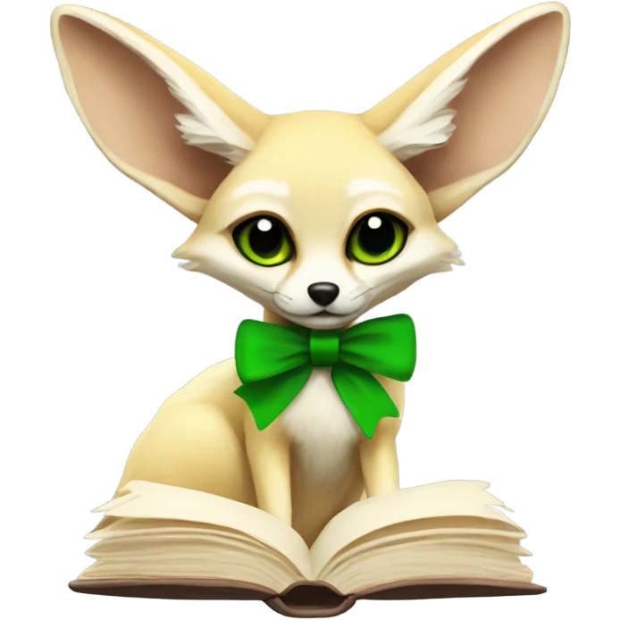 fennec with a green bow and book emoji