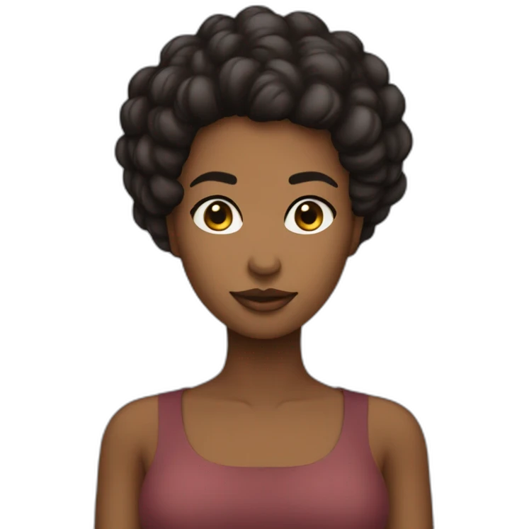 Mulher com cabelo castanho liso com vestido preto curto de mangas cumpridas e cabelo preso emoji