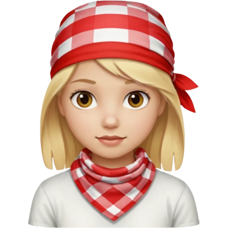 girl blonde hair, wear red and white checkered bandana emoji