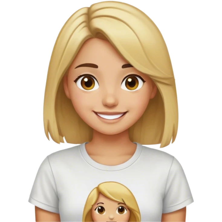 an while girl with blond and brown hair smiling , tshirt emoji