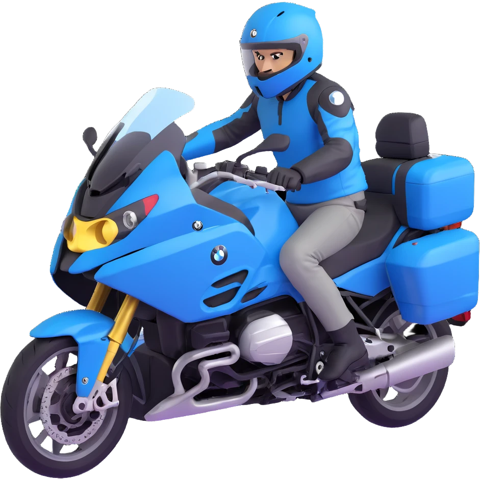 blue BMW RT1200 touring motorcycle with rider wearing helmet emoji