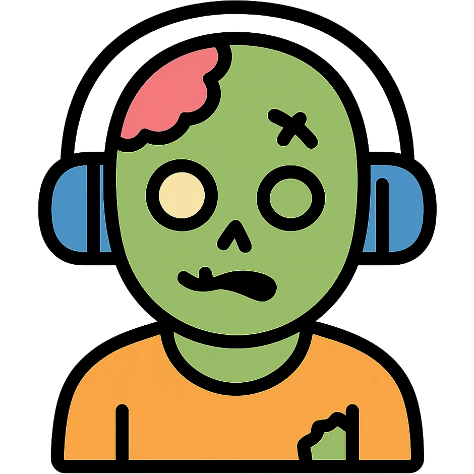 a zombie with headphones, color outline icon style emoji