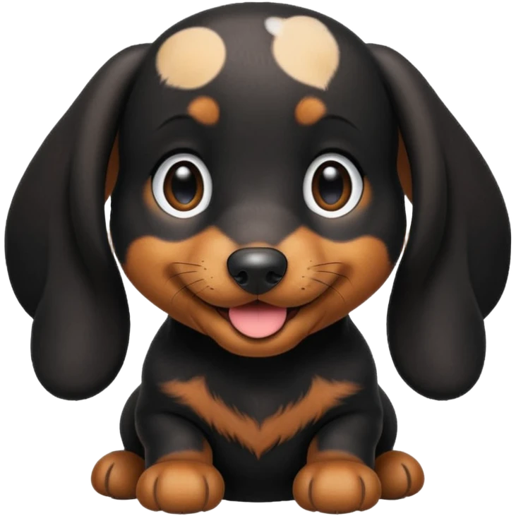 Black miniature Daschund puppy looking happy emoji