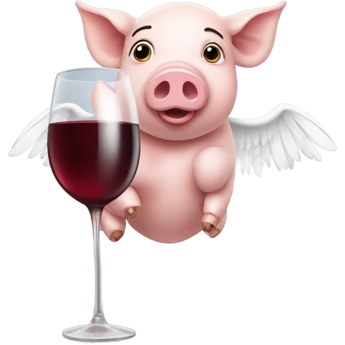 pig with white wings drinking wine emoji