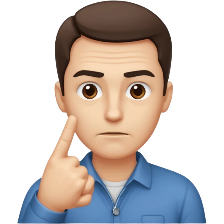 iOS-style 3D emoji: a person with slightly furrowed eyebrows, serious expression, head tilted forward, index finger raised and wagging, with motion lines around the finger to show movement emoji