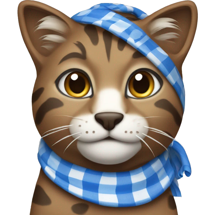 brown wildcat wearing blue and white checkered bandana around its neck emoji