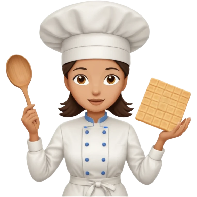 A brunette woman chef making big Square wafers  emoji