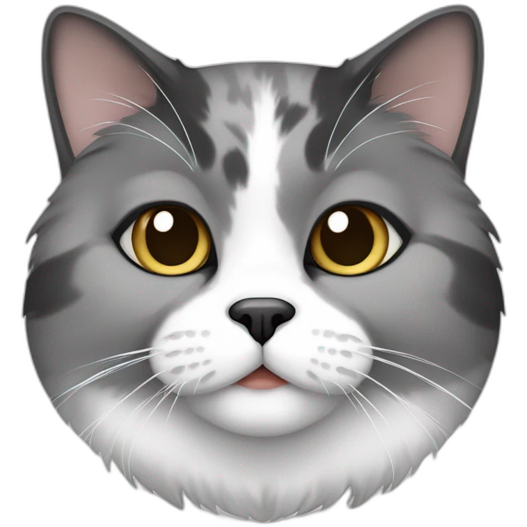 senior fat diluted calico cat, white chin, black nose, grey ears, grey and white emoji