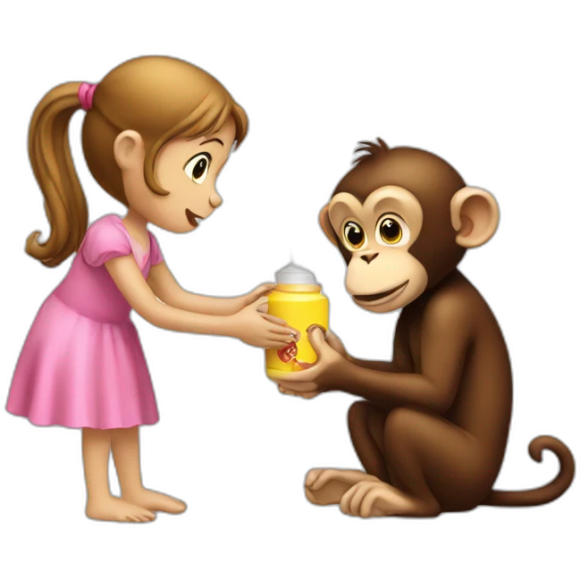 Monkey giving cream to girl emoji