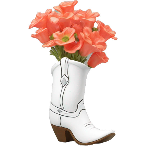 White cowgirl boot vase with coral emoji