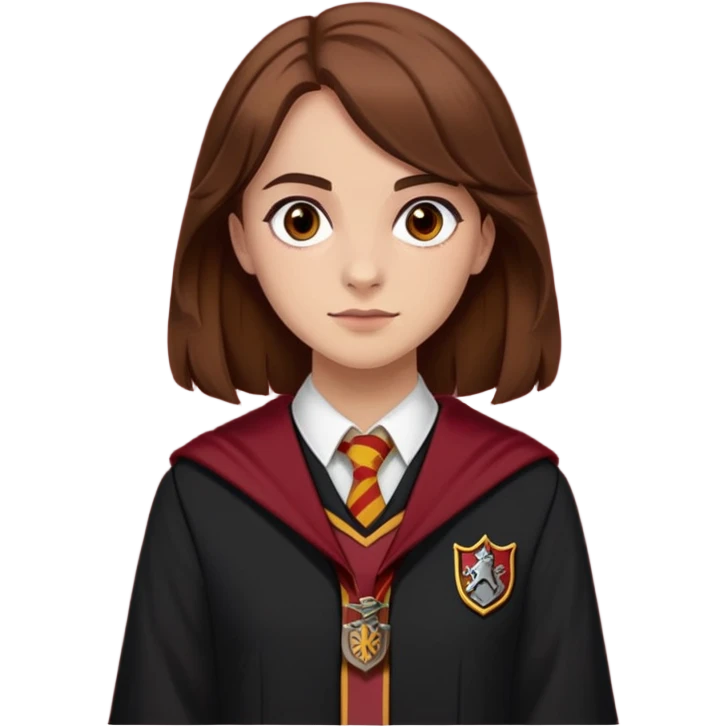 Georgina Leonidas is Katie Bell in harry potter, wear hogwarts gryfindor uniform, brown hair emoji