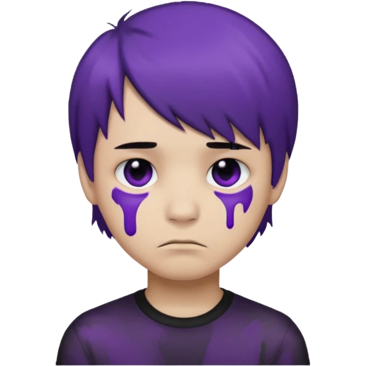 Normal emoji head, but with emo hair and black and purple paint around the eyes like an emo. And it’s looking sad. A boy  emoji
