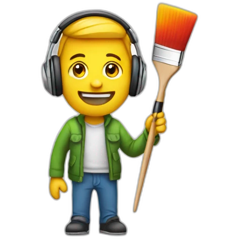 man with a colourful paintbrush in his hand and headphones on his head emoji