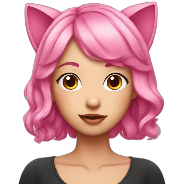 Pink Hair Girl with Cat ears and pink eyes emoji