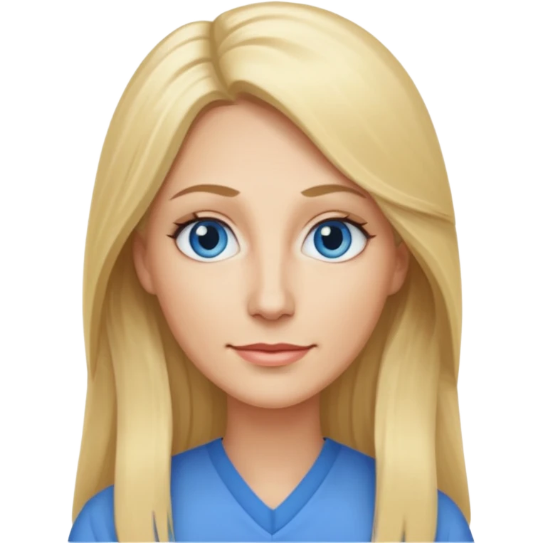 a 40 year old teacher with long blonde hair and blue eyes long face smaller eyes emoji