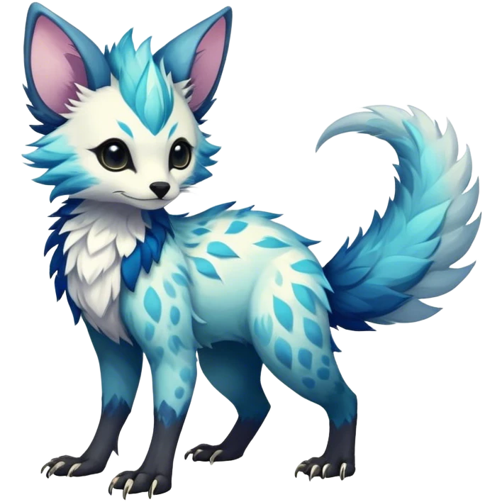Epic Feral Rare Fantasy shiny cool fluffy Vernid-Trico-species-hybrid-animal by LiLaiRa, random markings, tufted tail, tufted ears, full body emoji